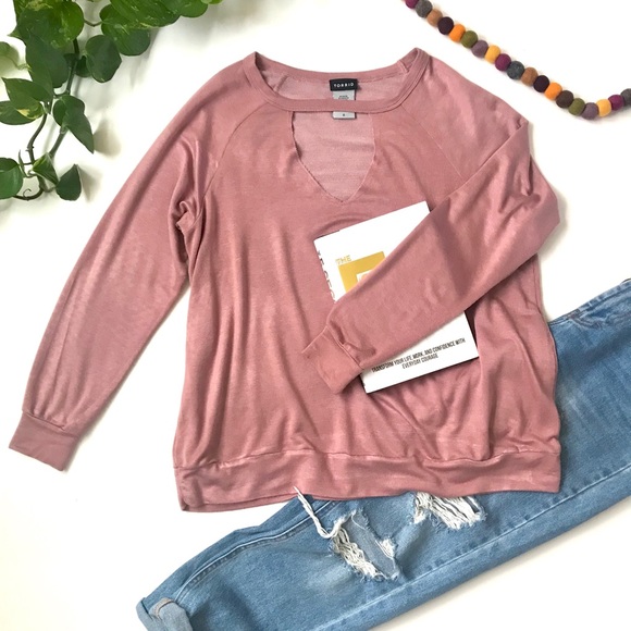 torrid Tops - Torrid Blush Pink Sweater with Choker detail